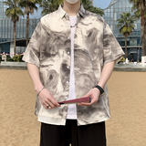 花衬衫短袖男女夏季夏威夷沙滩衬衣港风宽松休闲薄款外套7235P35，男装T恤，电商A056