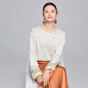 【知合堂】新中式圆领绣花国风长袖2026春季新款设计感内搭上衣