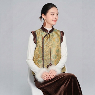 【知合堂】新中式国风提花马甲女冬季新款小飞袖设计感叠搭背心女