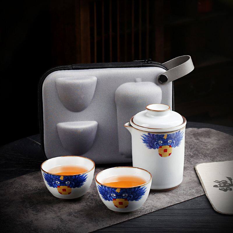 汝窑龙行大运旅行茶具套装户外露营便携式快客杯旅游随行泡茶具