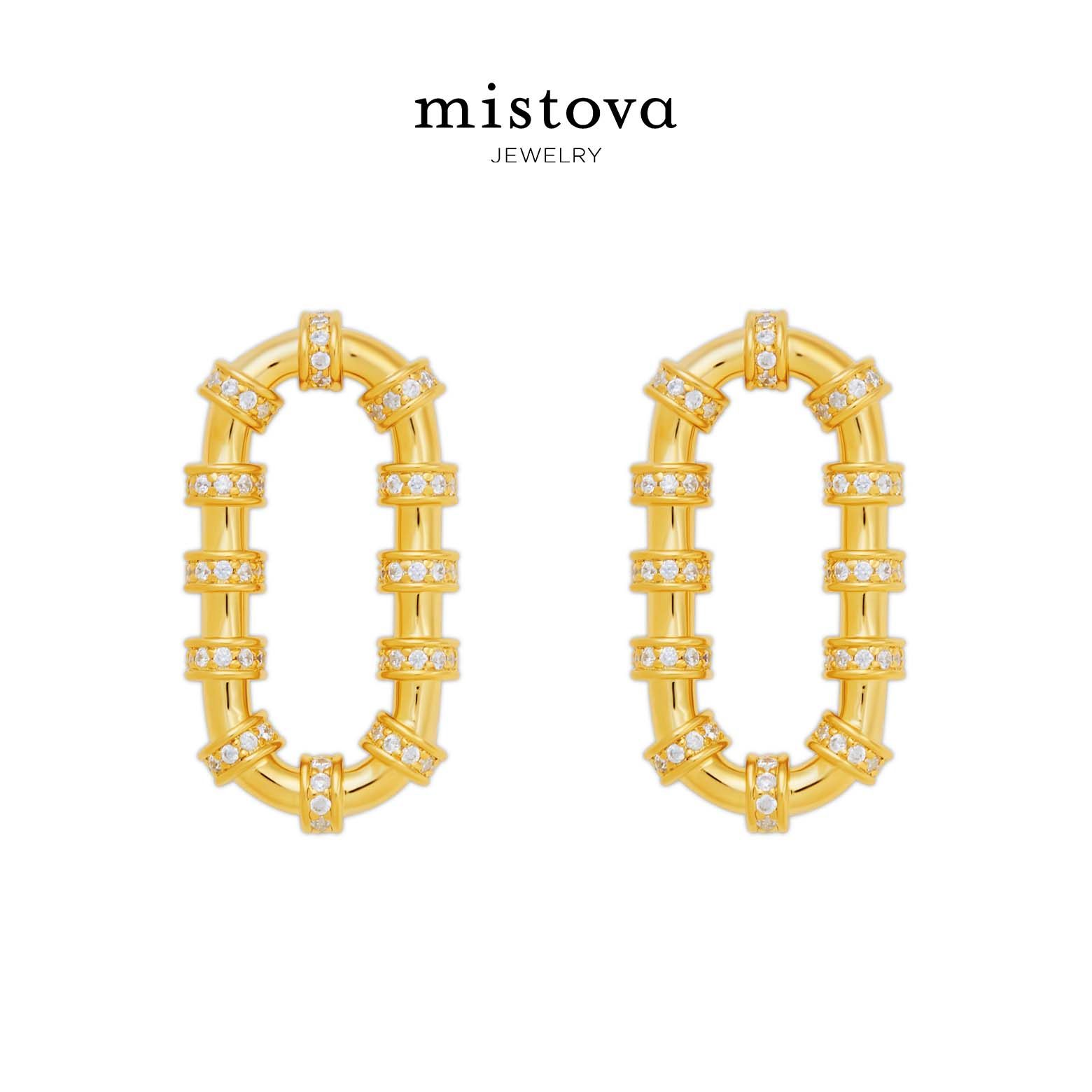 Mistova设计师首饰新款ins潮流耳环职场时尚简约链环镶石耳钉