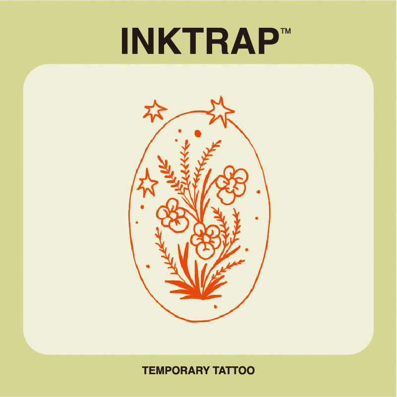 INKTRAP油墨陷阱彩色纹身贴毕加索手绘涂鸦花卉图案印章 2张装