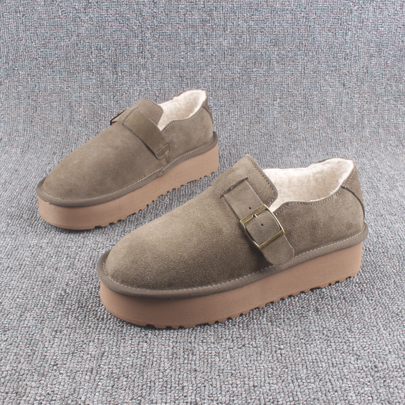 加绒棉鞋女雪地靴真皮休闲勃肯鞋