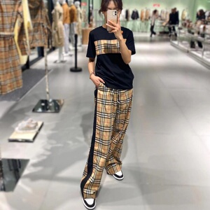 欧洲代购BBR 经典侧边断面拼接格子格纹条纹纯棉休闲裤女阔腿裤男