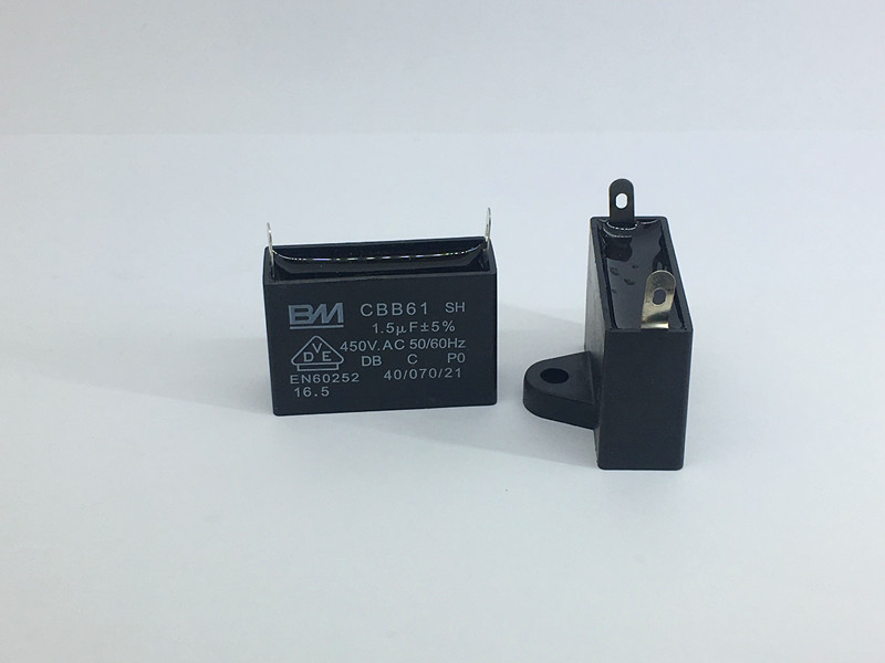 CBB61 450V 1.5UF 空调电风扇机启动电容器 黑壳圆焊插片正耳