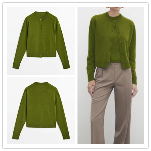 羊毛混纺绿色短外套针织开衫
