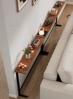 实木置物架客厅沙发靠墙后背长条窄边桌子床头暖气片夹缝书架定制