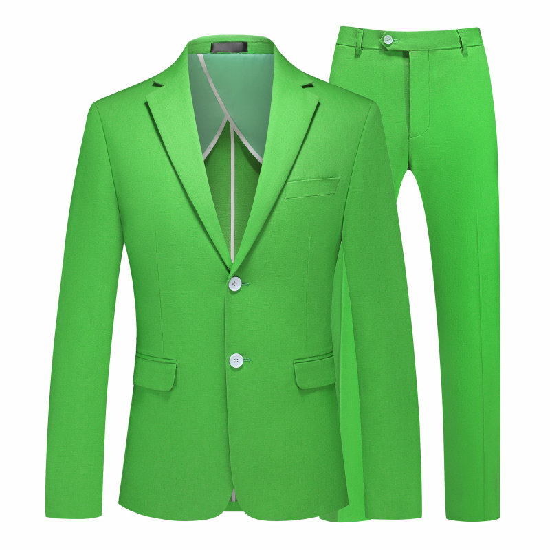 绿色西装套装裤子男式大码商务休闲正装西服外套薄款舞台演出礼服