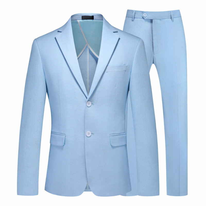 天蓝色西装套装男士大码商务休闲正装西服外套裤子青年舞台演出服