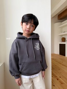 beni韩国童装2025冬新款dsaint儿童带帽T恤男女童长袖t保暖纯色