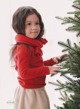 beni韩国童装2025冬新款melmel儿童高领保暖T恤男女童加绒上衣