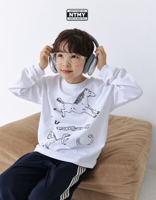 beni韩国童装2026春新款nice儿童圆领长袖T恤男女童休闲t卡通小马