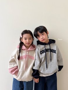 beni韩国童装2025冬新款dsaint儿童带帽字母T恤男女童长袖t保暖