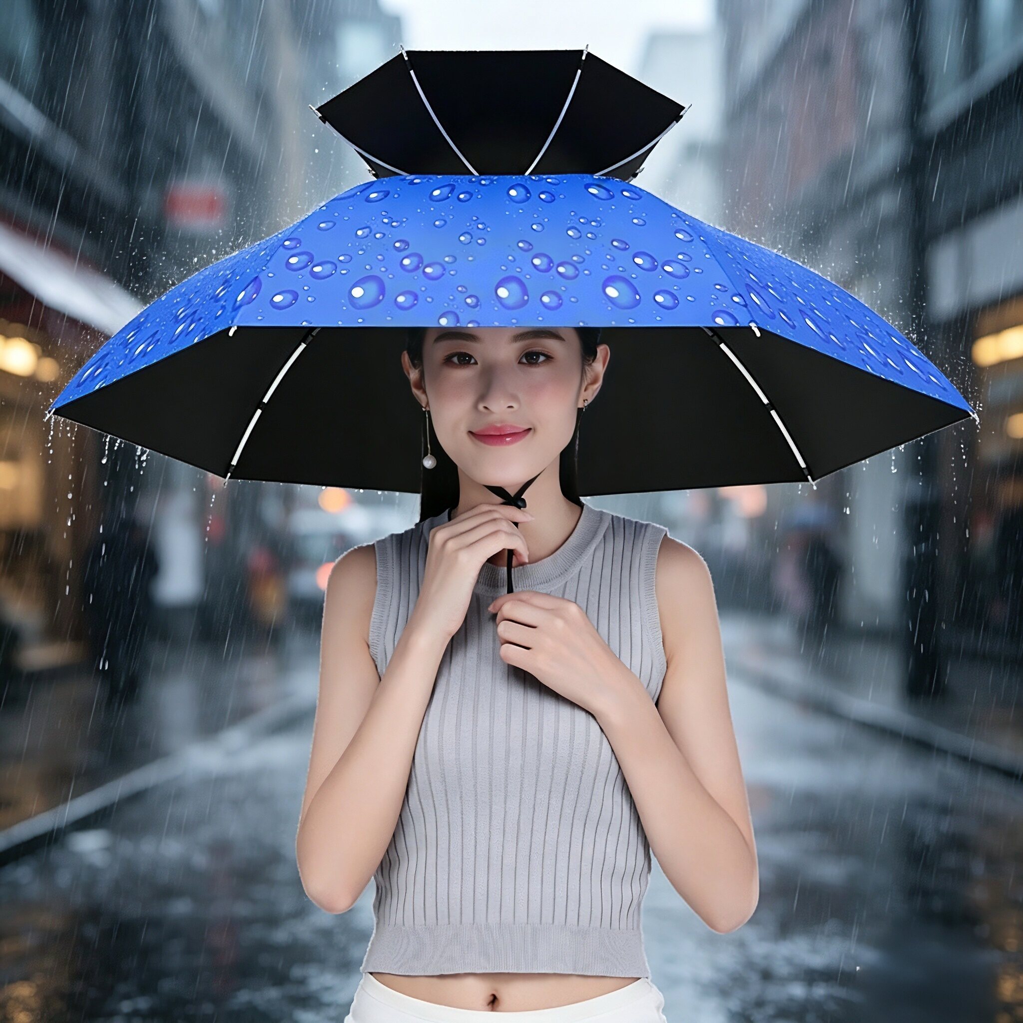 钓鱼伞帽头戴伞折叠头户外晒遮阳大号双层帽子雨伞便携防雨双手