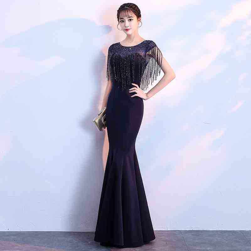 晚礼服女2026新款气质遮手臂显瘦瘦身年宴会高档端蓝色高级感轻奢