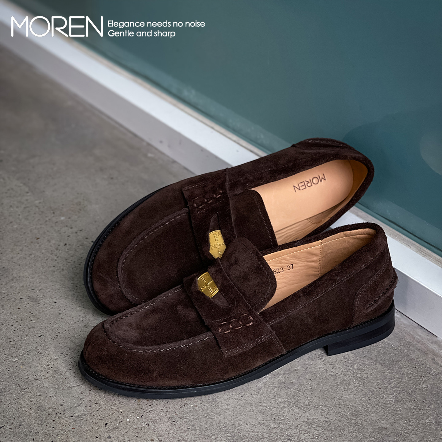 莫人MOREN复古麂皮金币圆头乐福女单鞋英伦风低跟一脚蹬,女鞋,乐福鞋（豆豆鞋）,淘宝优惠券,粉丝福利购,淘宝优惠卷