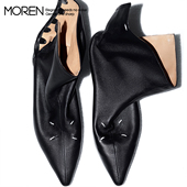 莫人MOREN经典 尖头四角缝线极简风短靴滑扣随性慵懒风ins高極