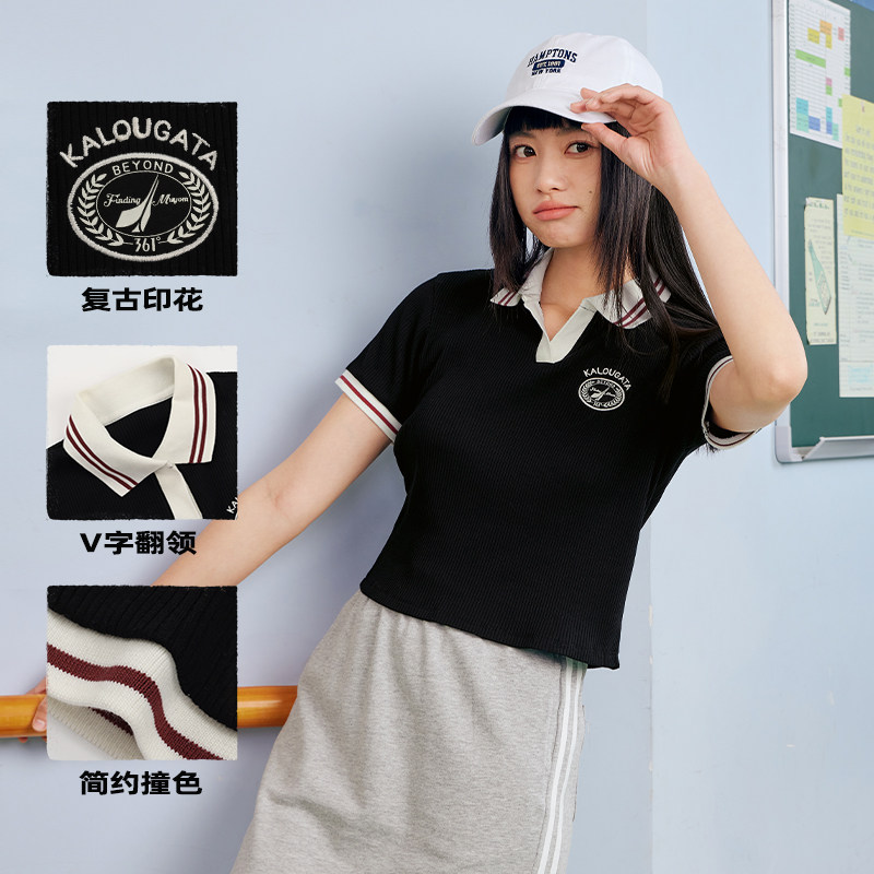 361POLO衫运动T恤女2026夏季新款短款修身上衣翻领透气短T袖女款