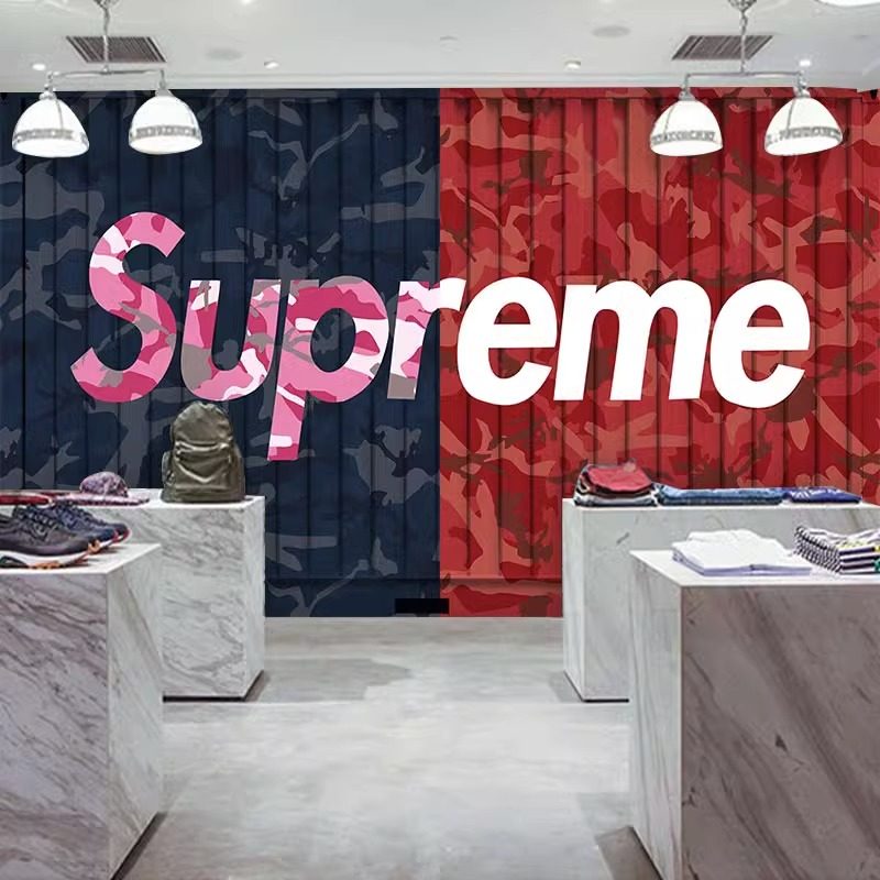supreme潮牌背景墙贴集装箱墙纸服装店LOGO形象前台网红打卡壁纸