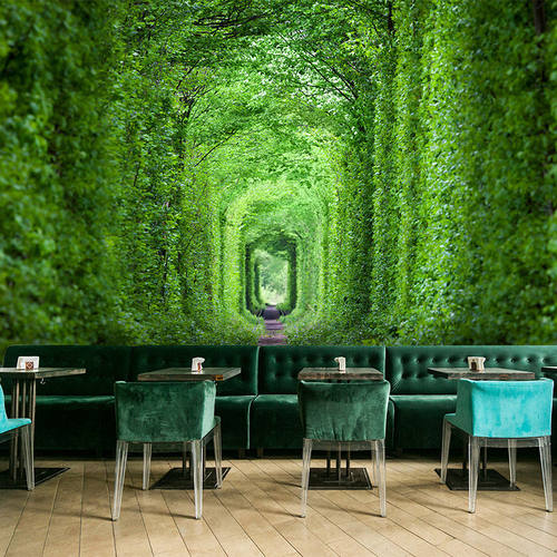 8D立体空间延伸植物墙纸餐厅