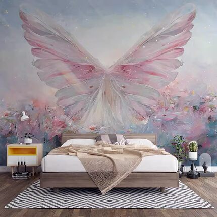 花瓣蝴蝶网红直播背景墙布翅膀电视沙发壁画卧室客厅欧式抽象墙纸