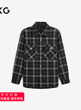 GXG男装 黑格小香风宽松长袖衬衫外套男生24年秋季品G24X033043