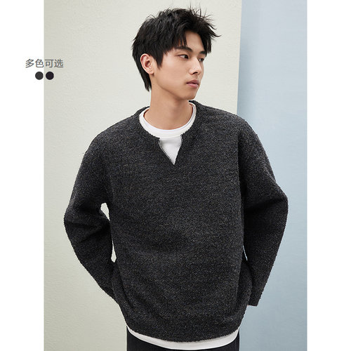 GXG男装 羊毛混纺假两件长袖针织V领通勤毛衣25年春#G25D313090