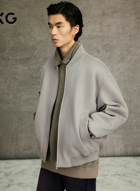 GXG男装 灰绿色斜纹放假屁棒球领夹克25年春新品G25X211024