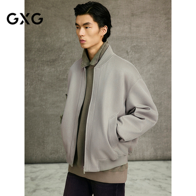 GXG男装 灰绿色斜纹放假屁棒球领夹克25年春新品G25X211024