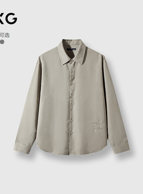 GXG男装 斯文衬衫休闲舒适纯色长袖衬衫男25年秋新款G25D033056