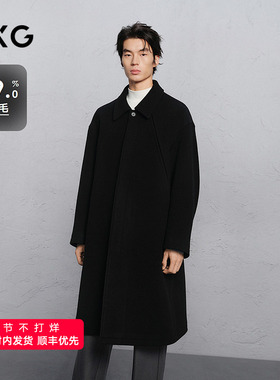 GXG男装 黑色立体压印通勤长款大衣 24冬品G24X264025