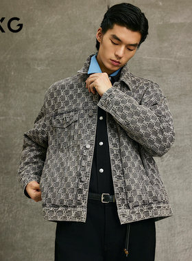 GXG男装  满印提花水洗灰色牛仔夹克外套25年春新品G25XE81006