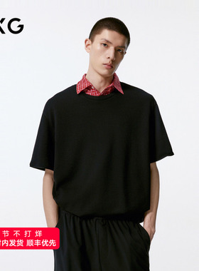GXG男装 黑色基础设计圆领短袖T恤男上衣 24年秋季品G24X443118