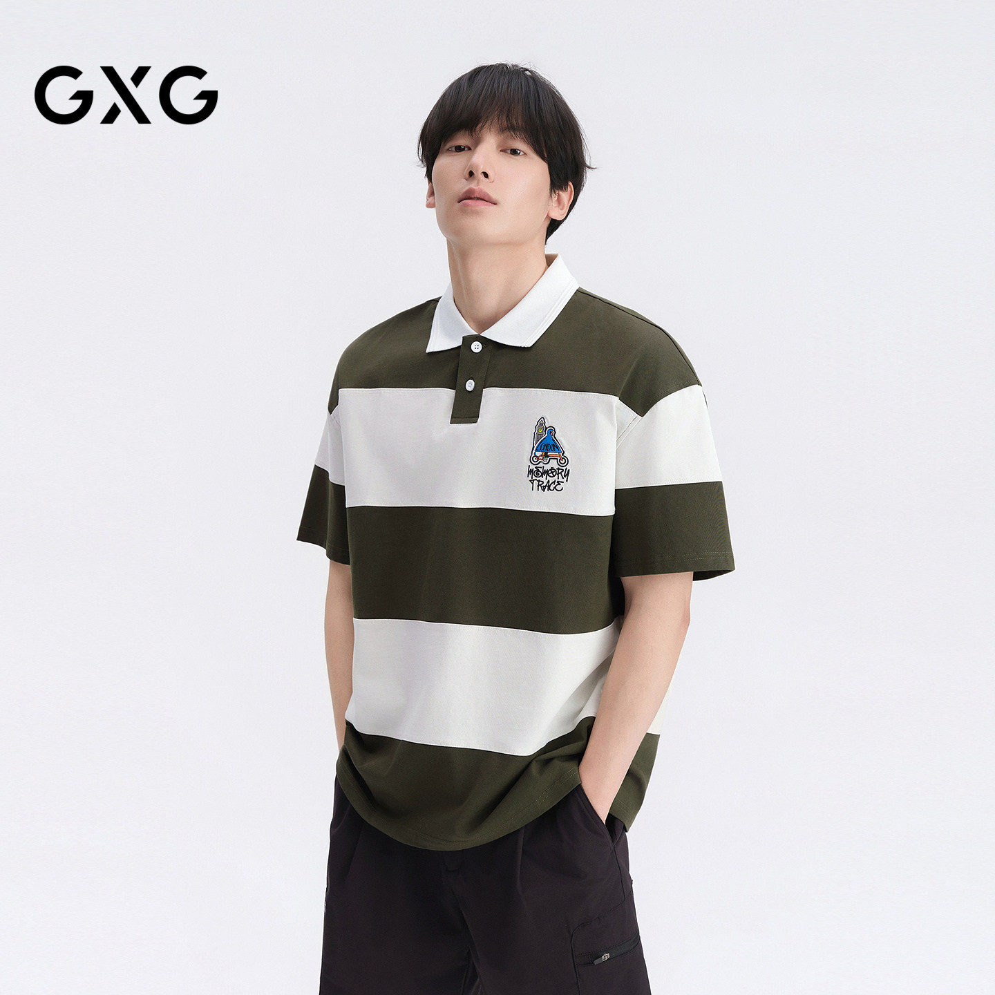 GXG男装 条纹图案设计重磅休闲短袖polo衫男 26年夏季热销