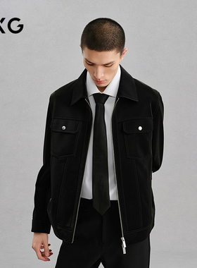 GXG男装 商场同款质感丝绒皮夹克男真皮外套24冬季新品G24X124009
