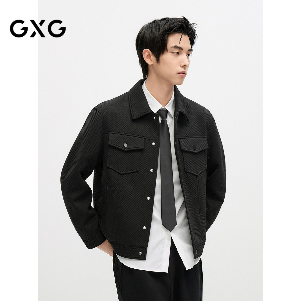 GXG男装 春秋热卖休闲简约肌理纹理宽松夹克翻领夹克外套男图片