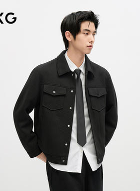 GXG男装 条纹提花肌理翻领夹克外套秋季款#G24D213066