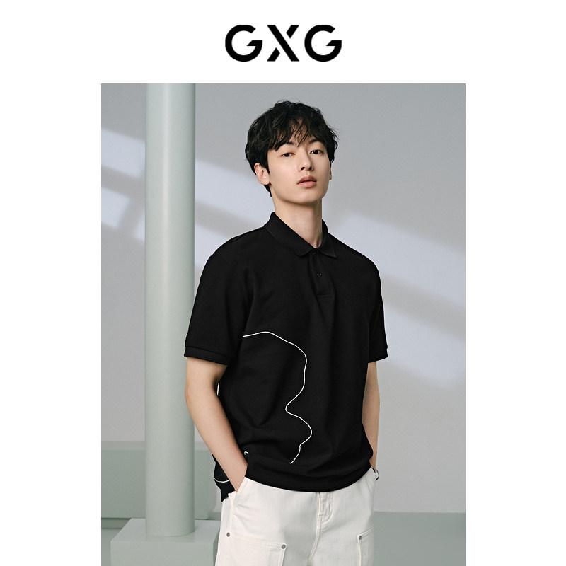 GXG男装 侧边花卉刺绣设计翻领polo短袖t恤男休闲上衣 24夏品