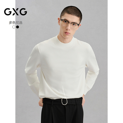 GXG男装 双色基础低领打底衫提花毛衣 24年冬G24X204026