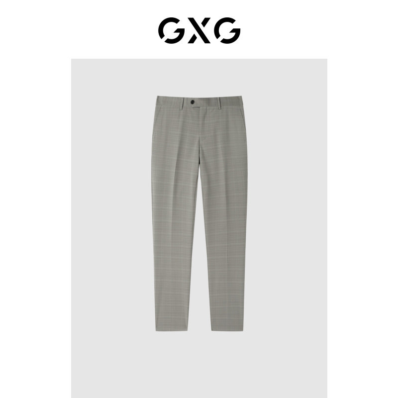 GXG男装 冬款休闲通勤咖格合体小脚西裤男士百搭长裤