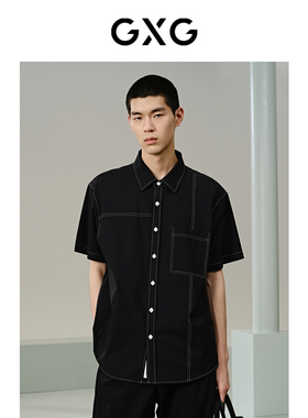 GXG男装 黑色撞色设计短袖衬衫 24年夏季品G24X232022