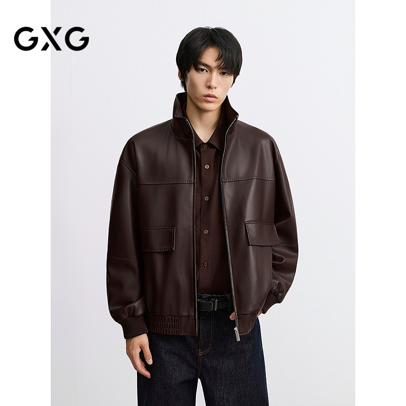 GXG男装 巴恩风斜纹工装行政皮夹克时尚休闲外套  2025秋季新品