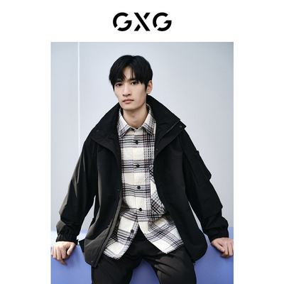 GXG男装 黑色时尚休闲连帽夹克 24年春季品GFX12100931