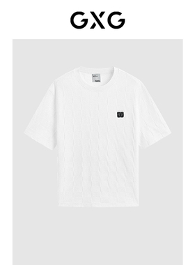 GXG男装 白色精致绣花圆领短袖T恤24年夏品G24X442013