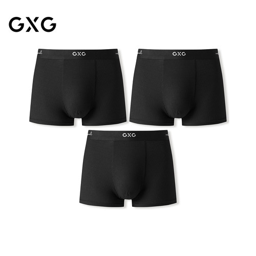 GXG男士内裤【单条装】黑色坑条肌理莫代尔内裤男抑菌透气平角裤