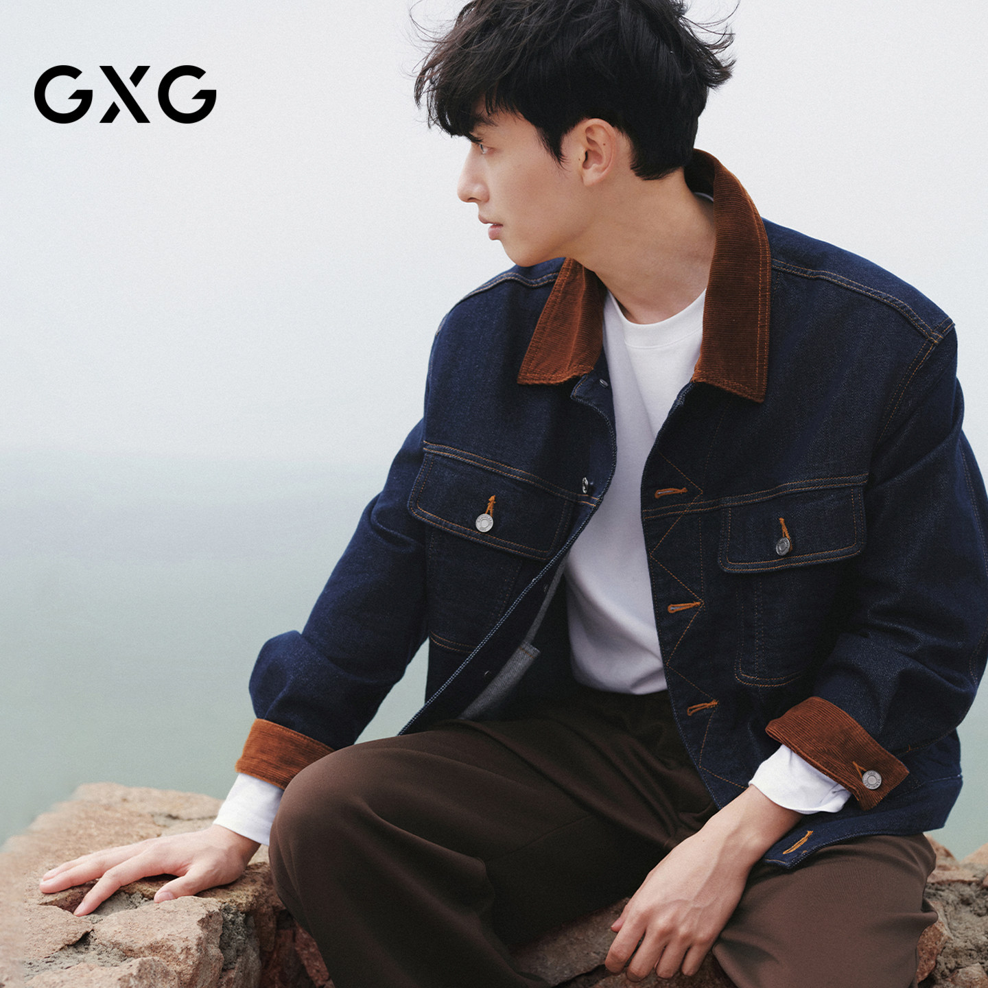 GXG男装  微廓巴恩风灯芯绒拼接明线牛仔夹克外套 2026秋季新品