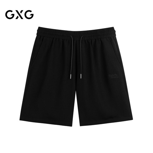 GXG男装 26夏季新品黑色宽松直筒休闲系绳字母刺绣休闲通勤短裤男