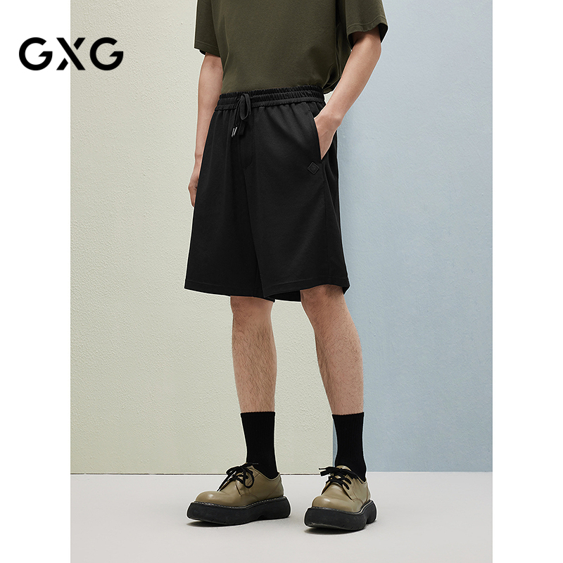25夏季品GXG男装黑色经典百搭宽松立体小标装饰男士短裤五分裤