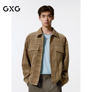 GXG男装 24年秋品G24X213016 复古格纹灯芯绒夹克男