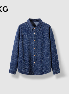 GXG男装 蓝色肌理感水洗长袖牛仔衬衫外套 24秋季品#G24DE93007